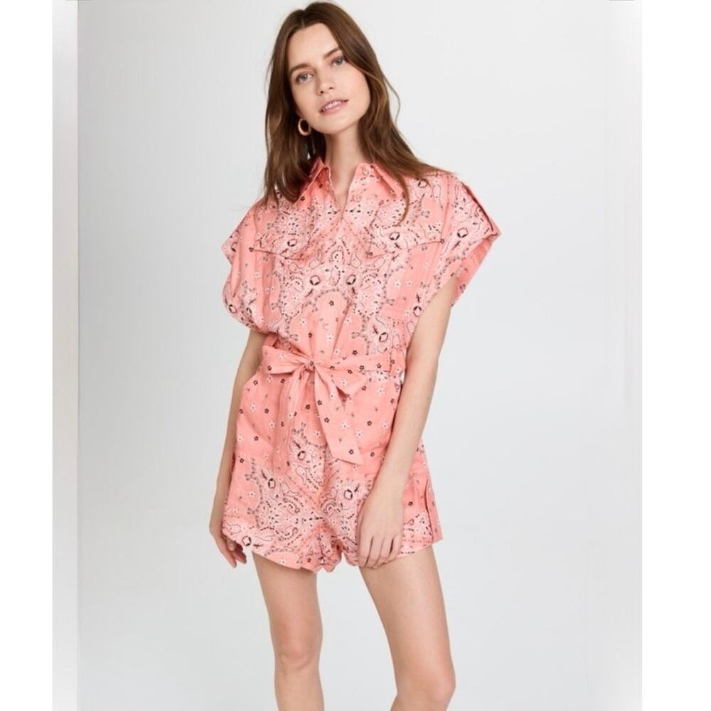 Zimmermann Pink Bandana Linen Playsuit Romper Size 3 / US 10